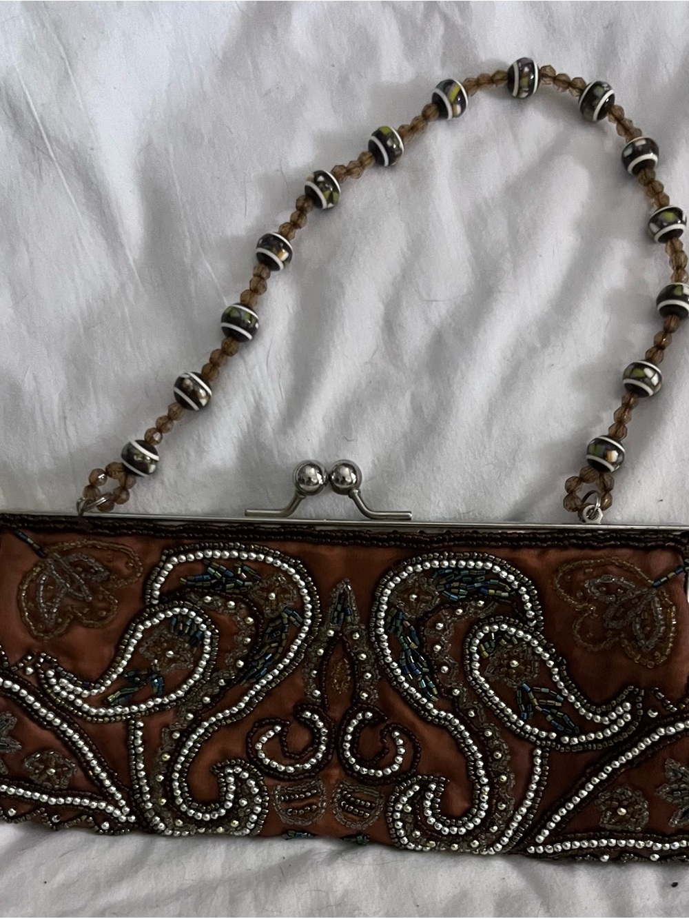 Embellished Brown Beaded Evening Clutch